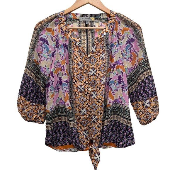 Anthropologie Figueroa & Flower Tunic Front Tie Blouse Sz Petite Small PS - Picture 1 of 13